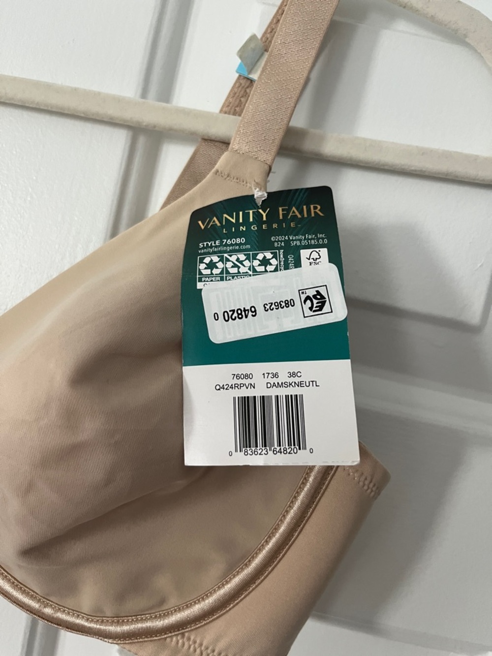 Vanity Fair Beige Smooth Underwire Bra 38C - Picture 3 of 7